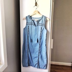 Old Navy chambray embroidered tassel tank dress